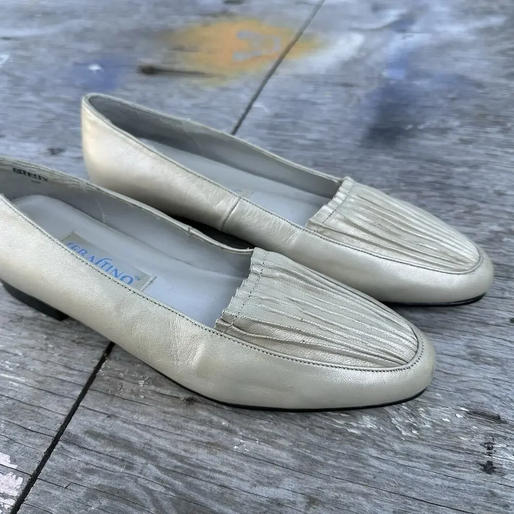 Vintage Sebastino White Faux Metallic Silver Gold Slip On Flats Women’s 8M 925